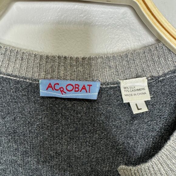 Acrobat Silk Cashmere Cardigan Large Gray Black Colorblock Soft Luxe Lightweight - Picture 8 of 10